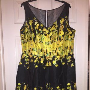 Black and Yellow Floral Fit & Flare Cocktail Dress